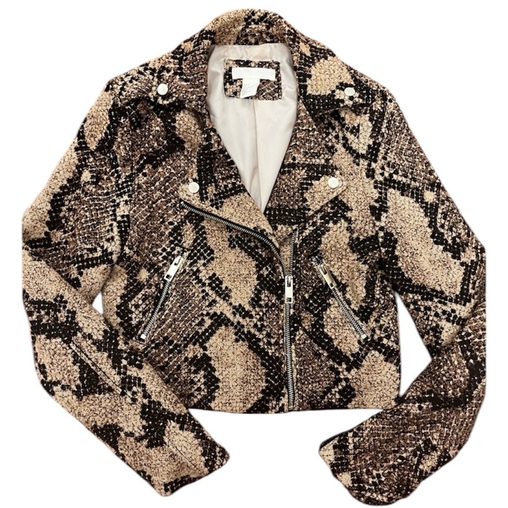 🕶️H&M Aviator Moto Women's Snake Print Jacket US4 (XS) LIKE NEW🕶️ - Picture 3 of 10